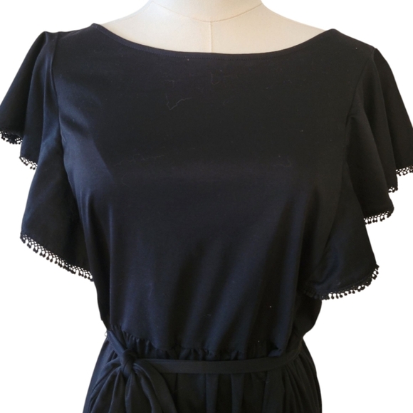 Ann Taylor Black Cotton Ruffle Dress Size Medium - Picture 3 of 6